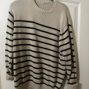 Brandy Melville Black and Cream Striped Crewneck Sweater